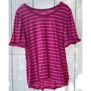 a.n.a. XL Short Sleeve Pink Striped Top with Puffed Sleeves